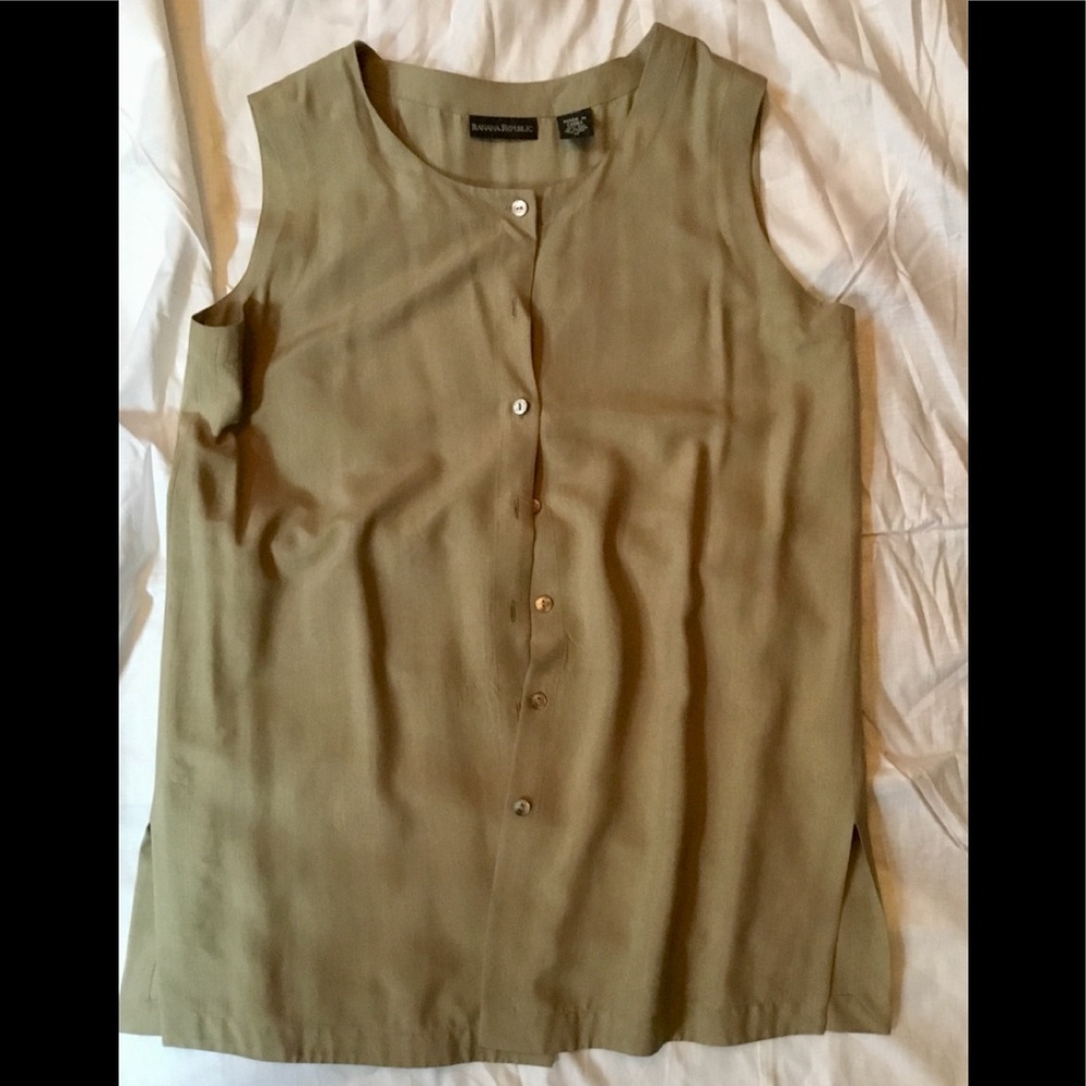 Sleeveless silk tunic, dark beige, M